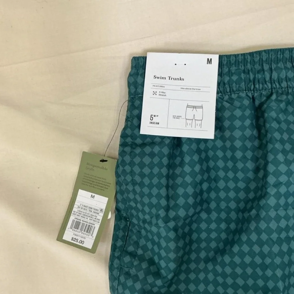 Men's Swim Trunks Size M | Green Geometric Print | NWT 🌊